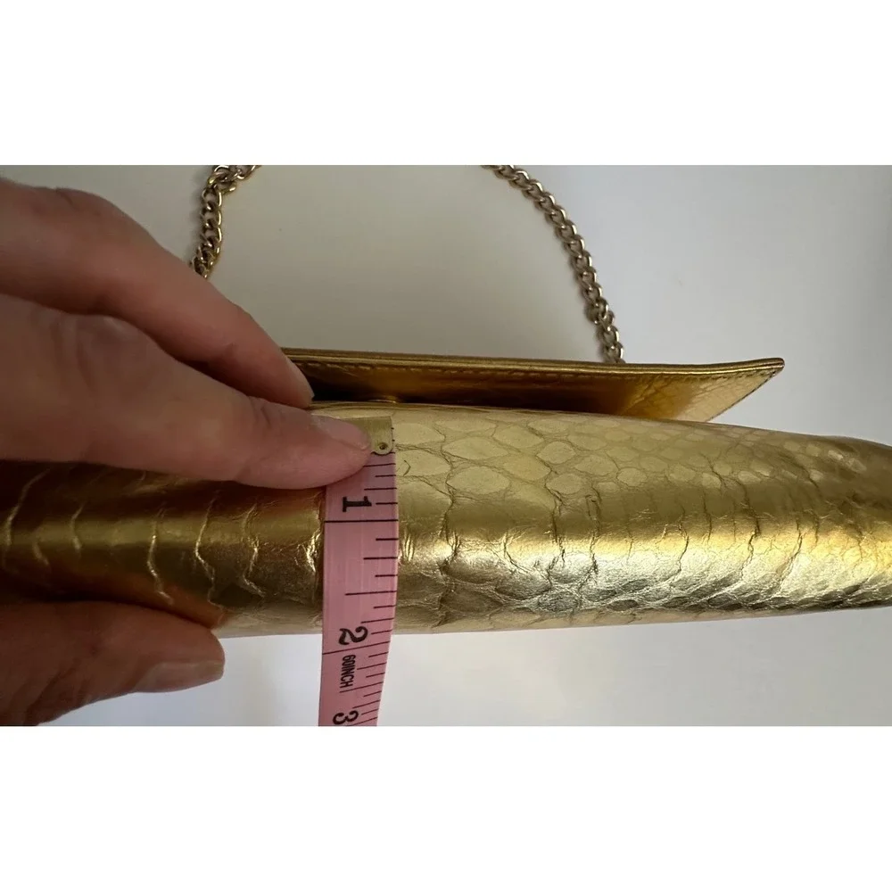 Michael Kors Gold Snakeskin Python Embossed‎ Studded Clutch Bag Small READ